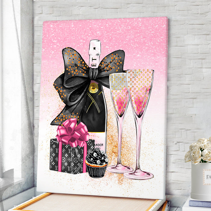 Champagne Wall Art - Fashion wall art - Fashion Gift - Canvas Wall Art - Fashion Poster