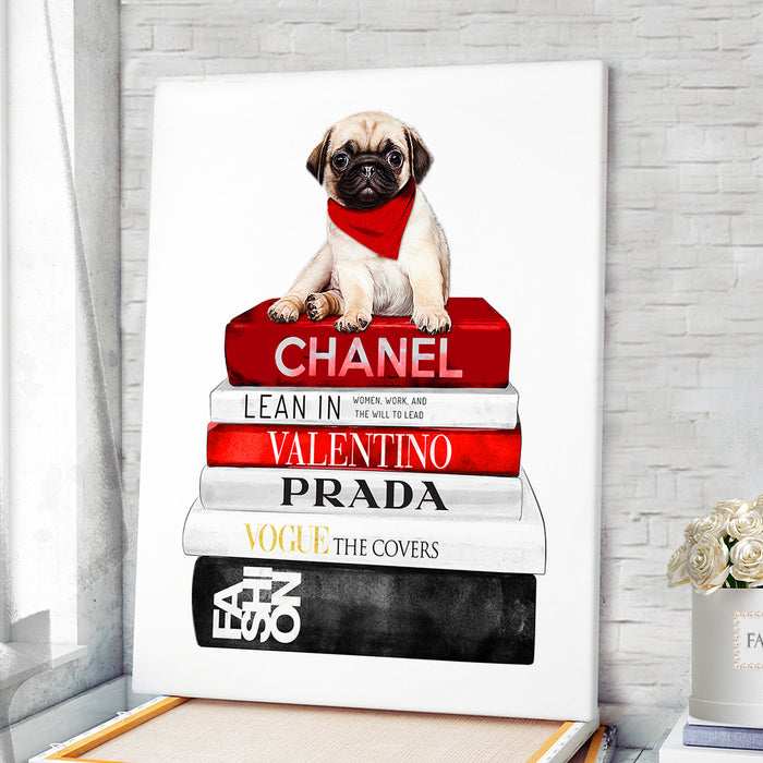 Pug Puppy Dog - Fashion Books Print - Fashion Wall Art - Canvas Wall Art - Fashion Poster