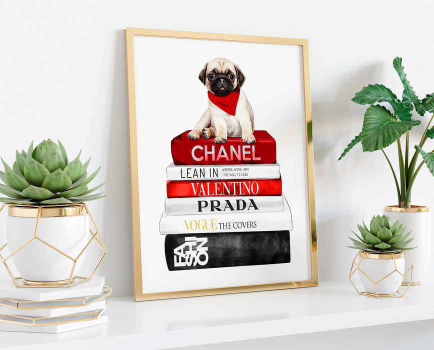 Pug Puppy Dog - Fashion Books Print - Fashion Wall Art - Canvas Wall Art - Fashion Poster