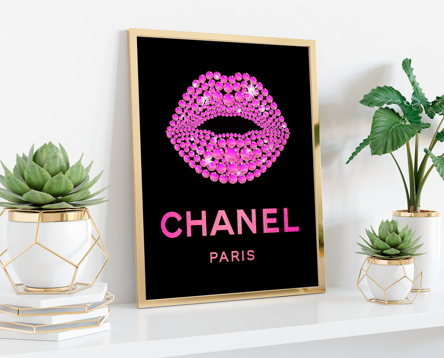 Labios de Rhinestone - Arte de la pared de la moda - Arte de la pared del lienzo - Cartel de la moda