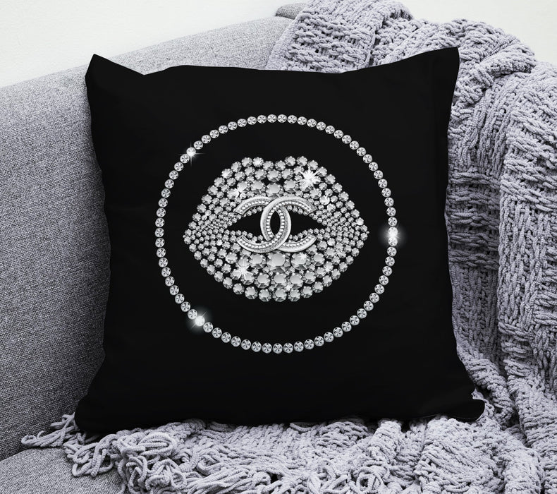 Decorative pillow with rhinestone lips - fashion pillow - pillow case - pillow cover