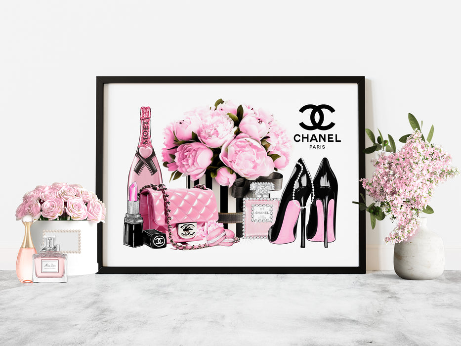 Fashion print with pink roses - Fashion wall art - Canvas Wall Art - Fashion Poster