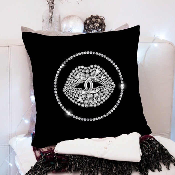 Decorative pillow with rhinestone lips - fashion pillow - pillow case - pillow cover