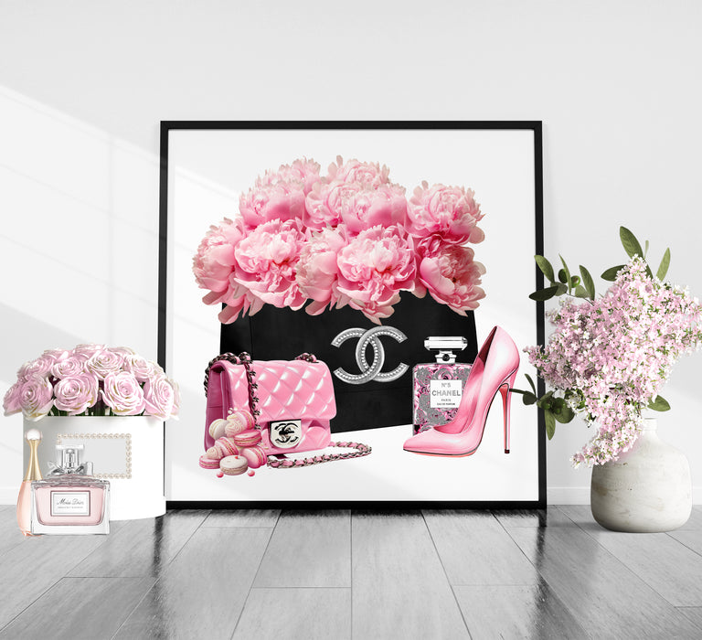 Fashion print with pink peony - Fashion wall art - Canvas Wall Art - Fashion Poster