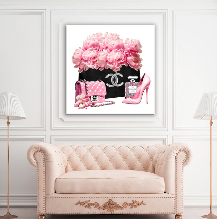 Fashion print with pink peony - Fashion wall art - Canvas Wall Art - Fashion Poster