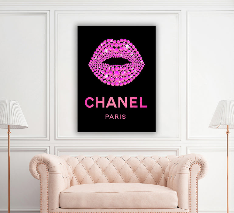 Labios de Rhinestone - Arte de la pared de la moda - Arte de la pared del lienzo - Cartel de la moda