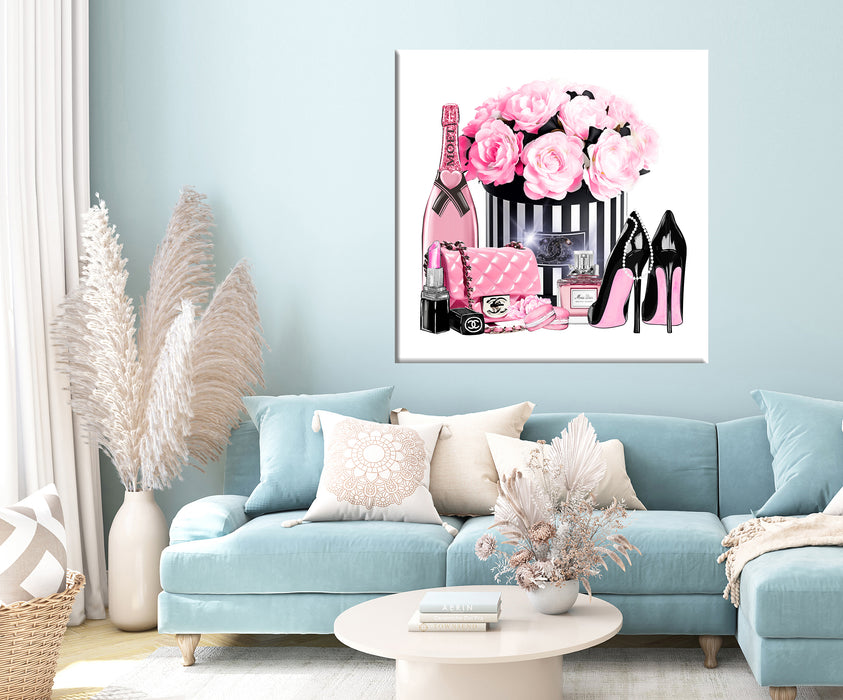 Fashion print with pink roses - Fashion wall art - Canvas Wall Art - Fashion Poster