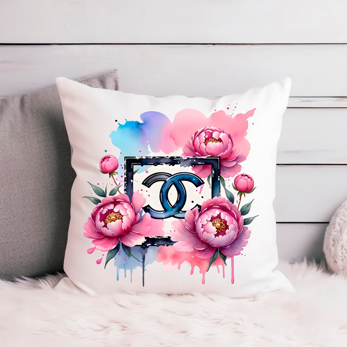 Decorative pillow with pink peony