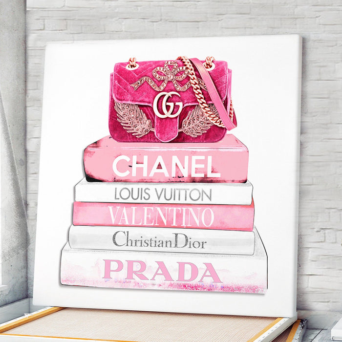 Fashion bag with Fashion books prints - Fashion Wall Art - Canvas Wall Art - Fashion Poster