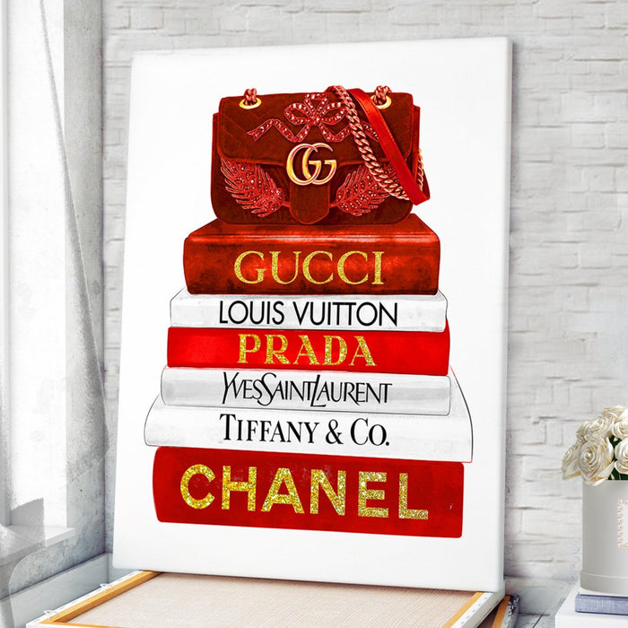 Fashion bag with Fashion books prints - Fashion Wall Art - Canvas Wall Art - Fashion Poster