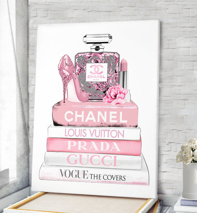 Perfume bottle with Fashion books prints - Fashion Wall Art - Canvas Wall Art - Fashion Poster