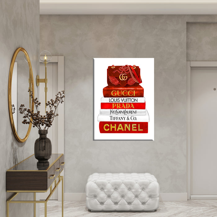 Fashion bag with Fashion books prints - Fashion Wall Art - Canvas Wall Art - Fashion Poster