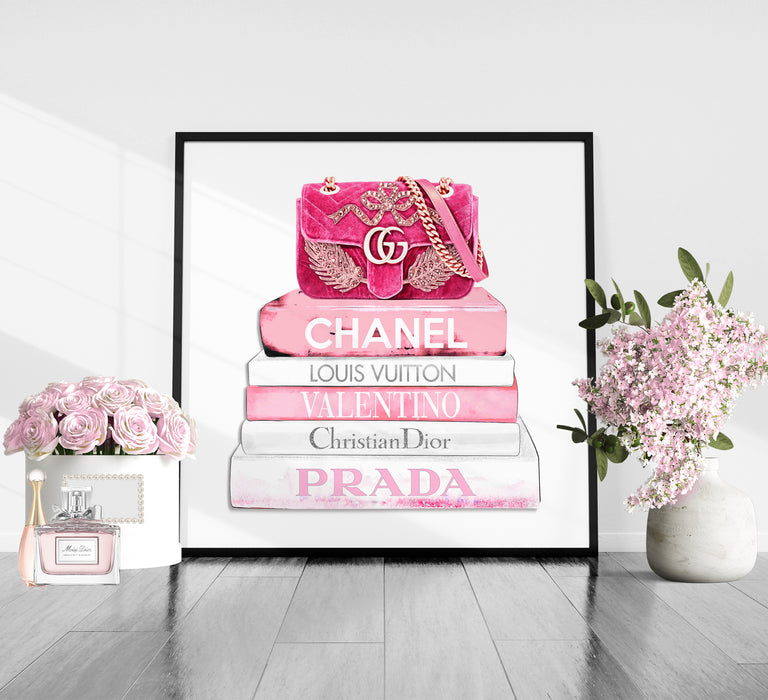 Fashion bag with Fashion books prints - Fashion Wall Art - Canvas Wall Art - Fashion Poster